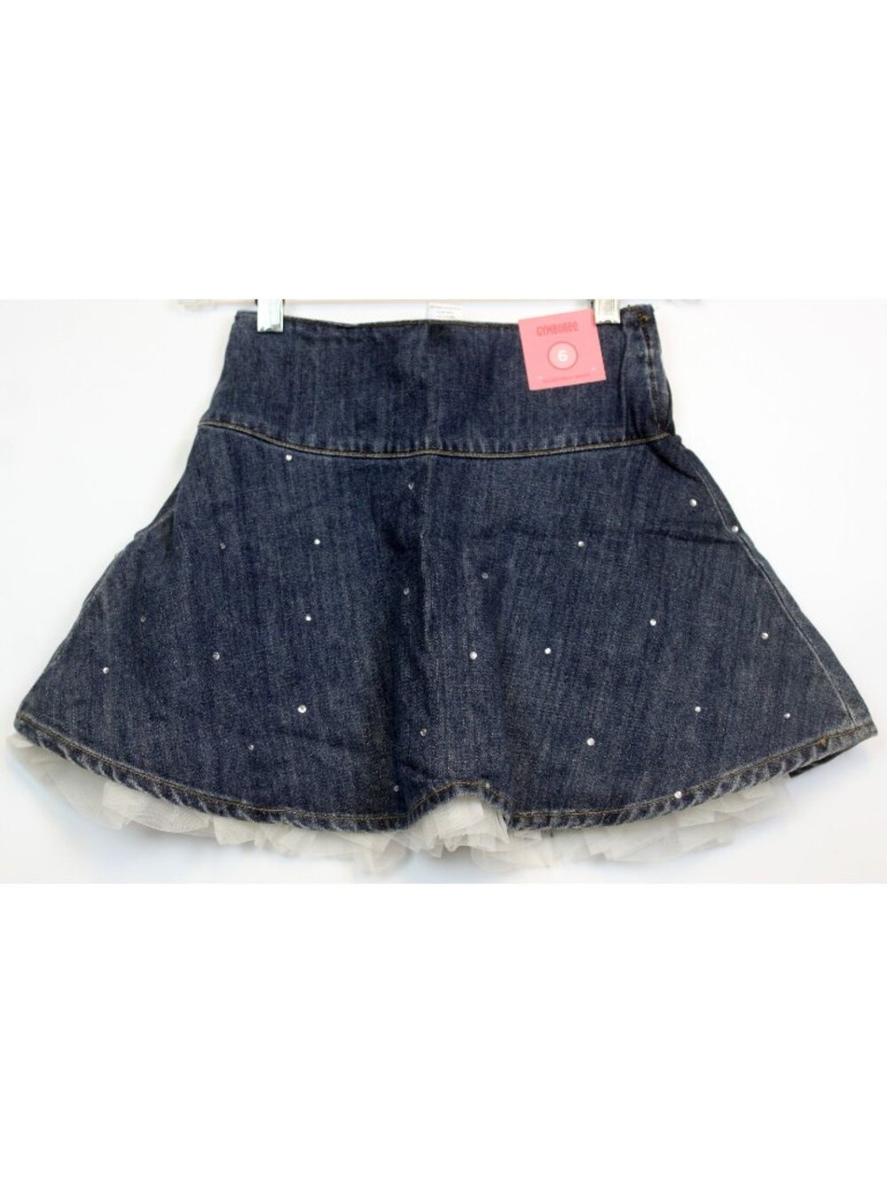 2008 Gymboree Winter Snowflake Denim Skirt Tulle Rhinestones Flare sz 12 Lined